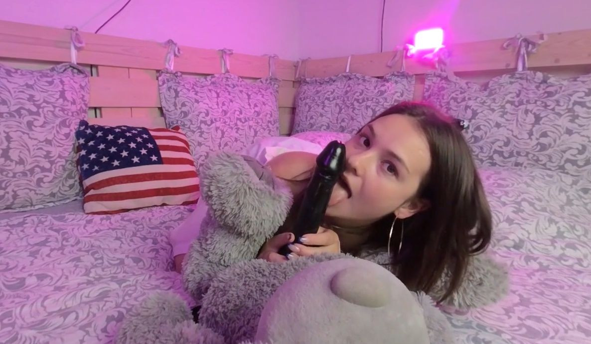 Strapon Sex With Teddy Bear in Bedroom Slideshow