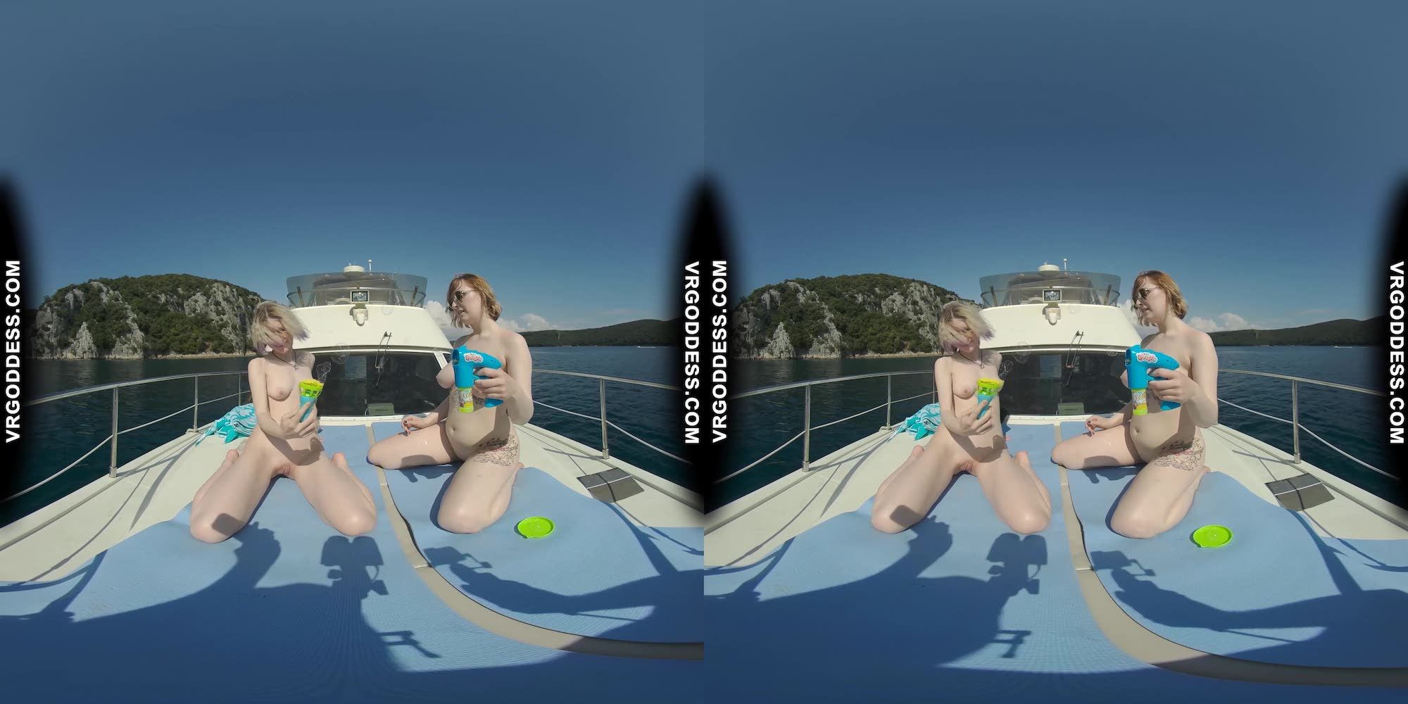 Ingrida And Diana Nude Sunbathing On A Yacht Vacation Playing With Bubbles Slideshow