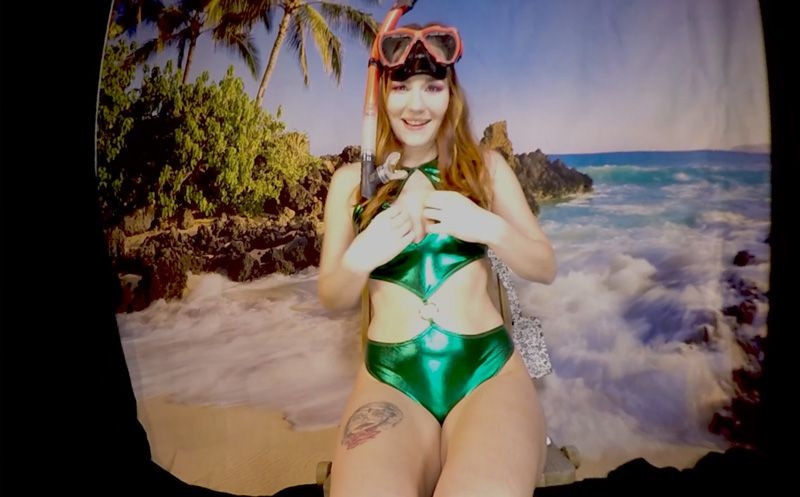 Redhead Elena Vega Cums on the Beach - Cosplay Toying Teen Slideshow