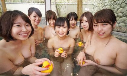 Bathing Together with Some Innocent Barely-Legal Schoolgirls; Cute JAV Idols Together Slideshow