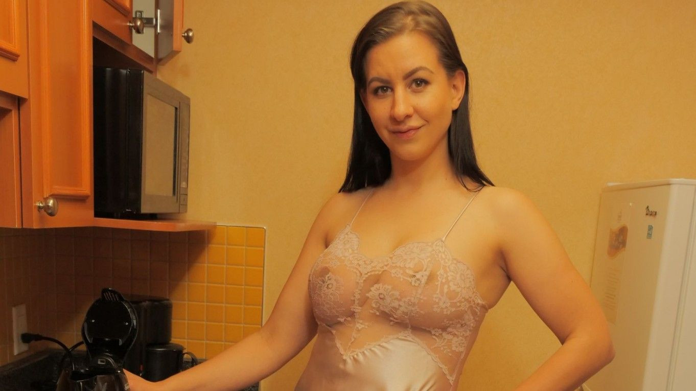 Tea Time Slip Strip - Big Tits Flawless Body Pornstar in Stockings Slideshow