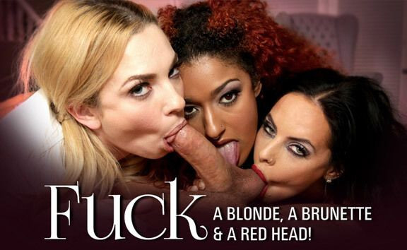 Fuck a Blonde, a Brunette & a Red Head - FFFM Interracial Foursome Slideshow