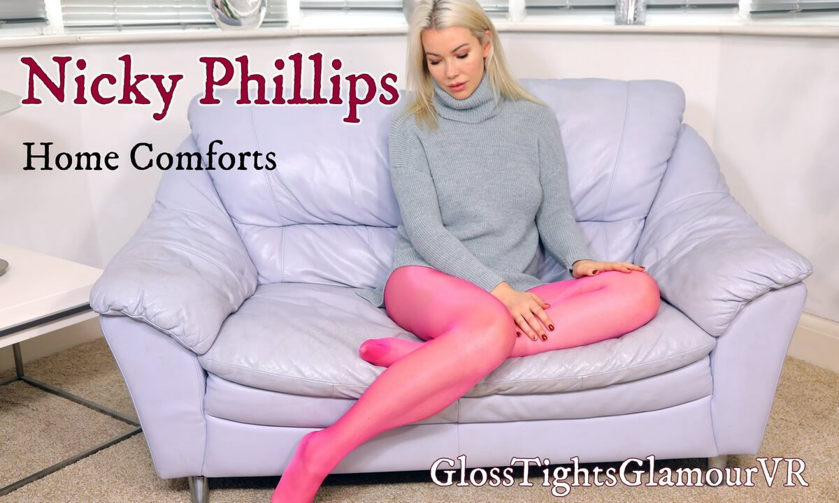 Home Comfort - Big Tit Blonde Babe Solo in Shiny Stockings Slideshow