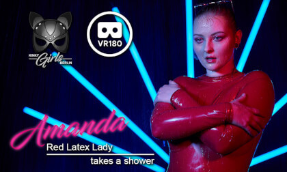 Red Latex Lady Takes a Shower Slideshow