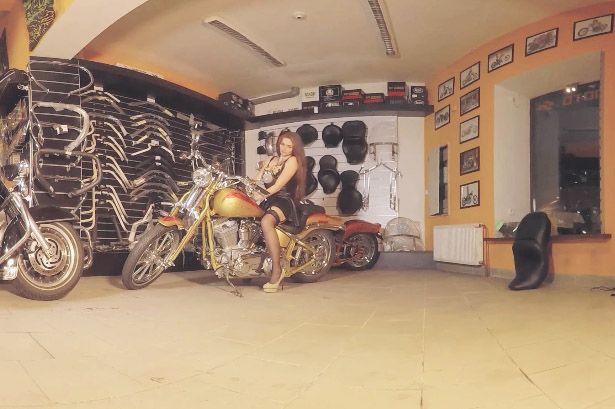 Lola Has Some Naked Fun in the Garage - Nylons Biker Big Tits Slideshow