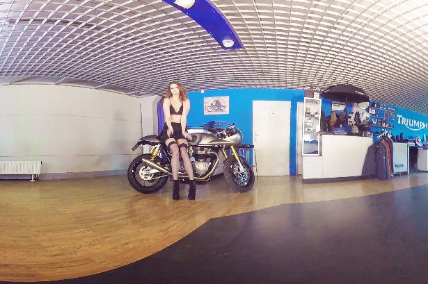 Leggy Redhead Klara Gets Naked with Her Bike - Fit Redhead Thigh High Stockings Slideshow