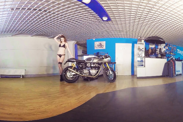 Leggy Redhead Klara Gets Naked with Her Bike - Fit Redhead Thigh High Stockings Slideshow