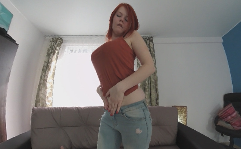 Lissa Red on Sofa Play with Toy - Redhead with Big Tits and Dildo Slideshow