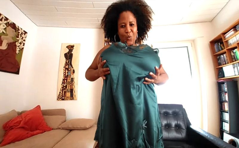 Pam's Dark Green Satin Dress Strip - Ebony BBW Slideshow