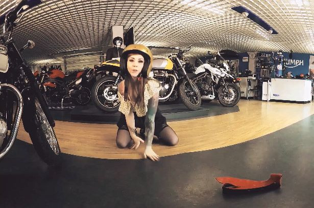 Sexy Redhead Foxy Saine is Ready to Ride - Biker Babe Tattoos Model Slideshow